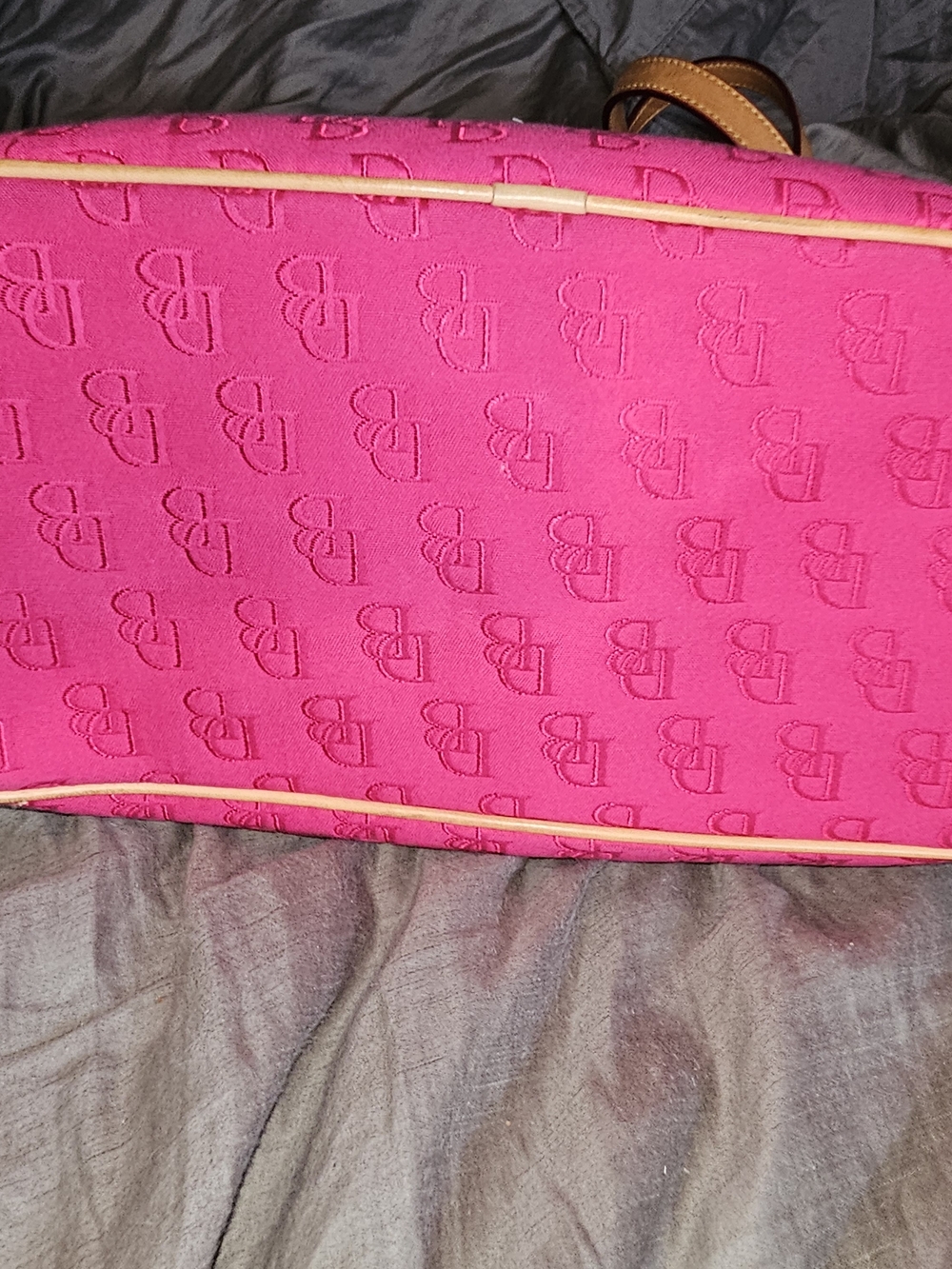 Dooney & Bourke Hot Pink Jacquard Tote with Tan Trim - Picture 5 of 6